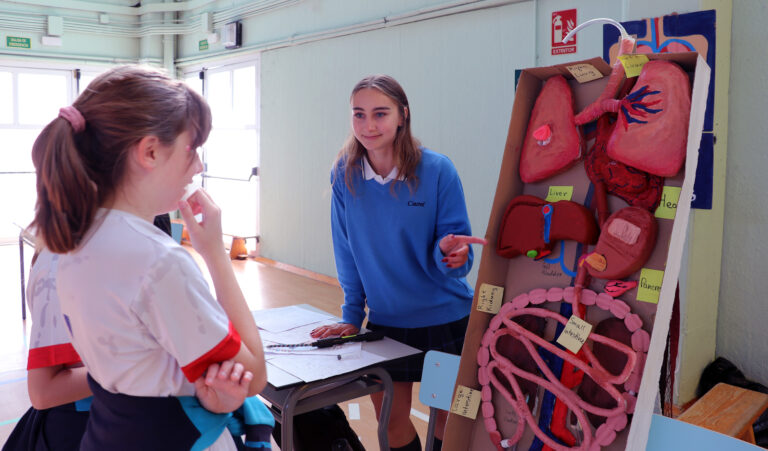 alumna de casvi muestra su proyecto del cuerpo humano a compañeras